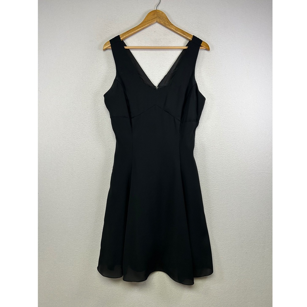 Goth Minimalist Jessica McClintock Women 13/14 Black V-Neck Fit Flare Dress